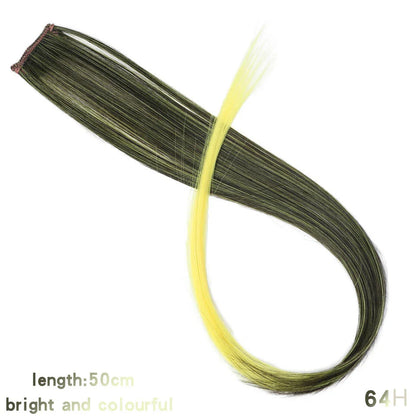 BUQI Straight Clip-In Colored Hair Extensions – Rainbow Synthetic Hair Streaks in Pink, Orange, White & Purple