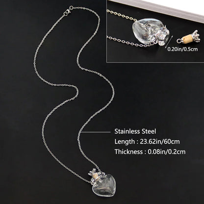 Openable Glaze Vial Pendant Necklace – Water Drop Heart Mini Perfume Bottle, Keepsake Jewelry Gift with Steel Chain