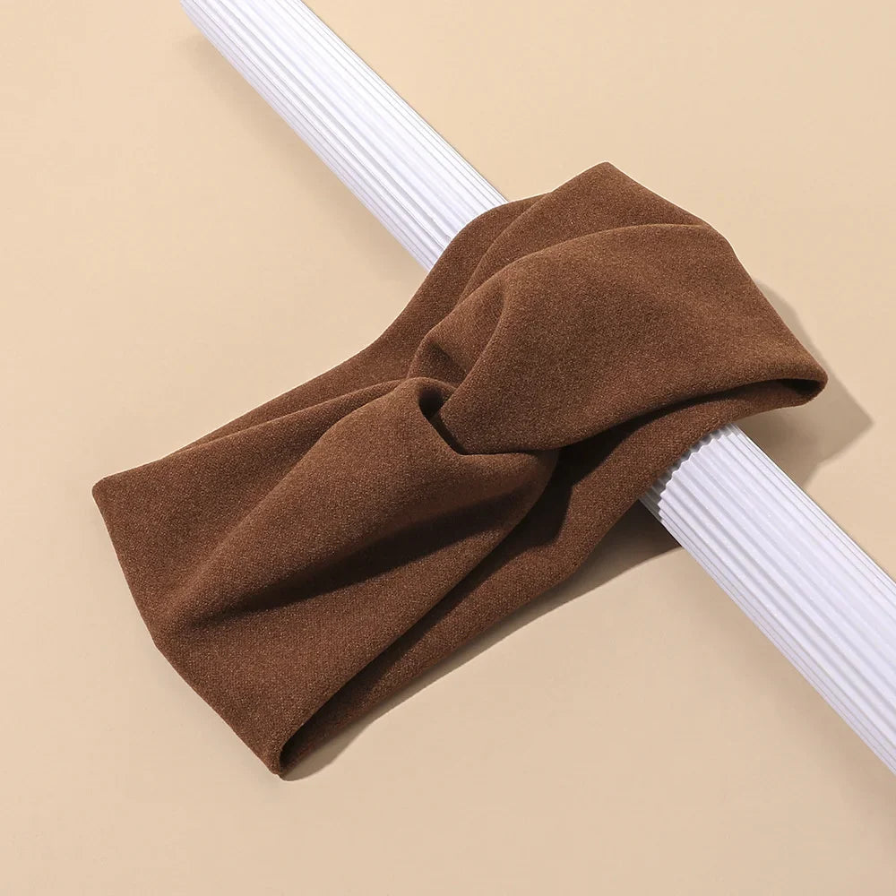 Women’s Elegant Solid Cross Woolen Elastic Headband – Thickened Warm Fashion Hairband Turban Bandana for Outdoor Casual Wear