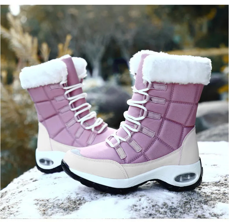 Women’s Waterproof Winter Snow Boots – Warm Plush Fur, Non-Slip Outdoor Platform Ankle Boots