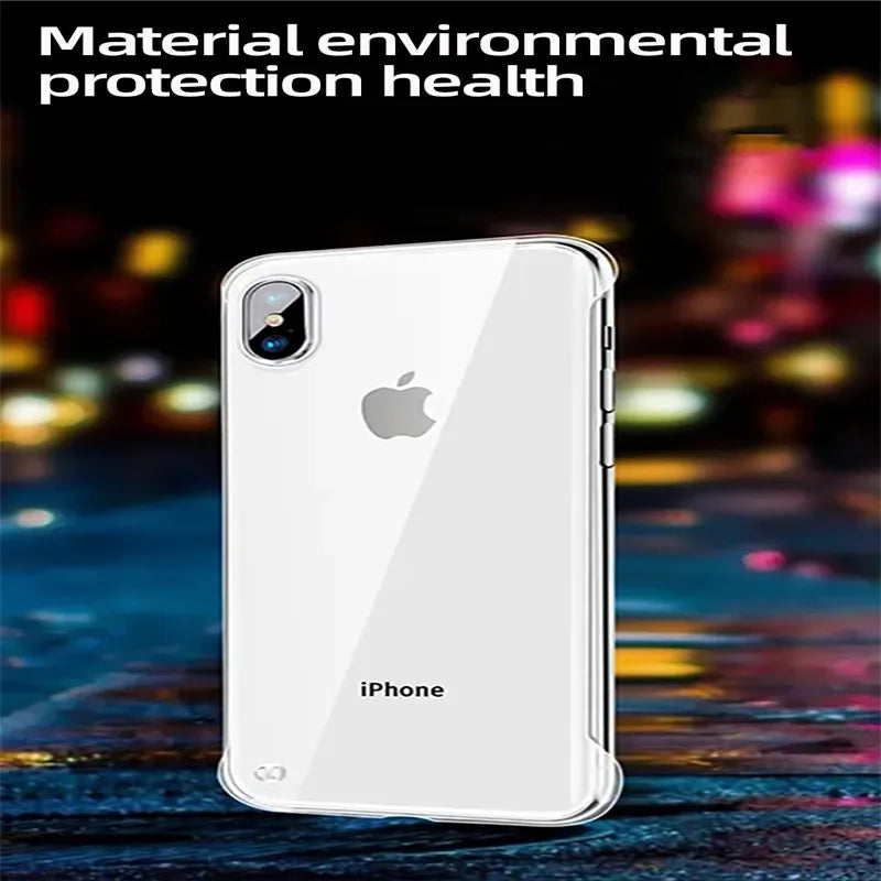 Transparent Borderless Anti-Drop PC Hard Shell Case for iPhone 16/15/14/13/12/11 Pro Max, XR, XS, Mini, SE, 7, 8 Plus