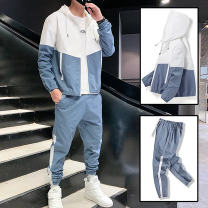 2025 Men’s Tracksuit 2-Piece Set — Hooded Jacket & Jogger Pants for Casual, Running & Sports