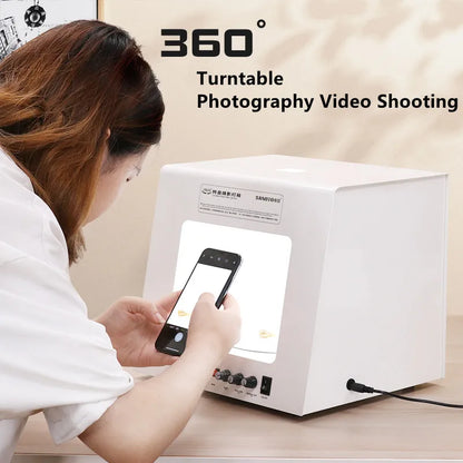 SANOTO Dimmable Photo Studio Light Box – Softbox with Rotating Turntable for Jewelry Photography & 3D Scanning