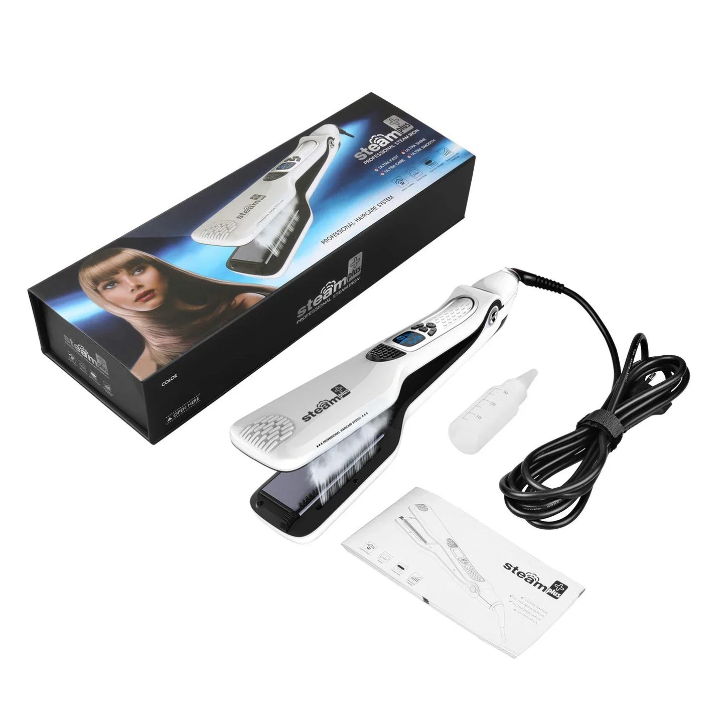 Professional Hair Straightener – Dual Voltage Titanium Curling Iron, Steam Flat Iron & Hot Hair Comb with Wide Plates
