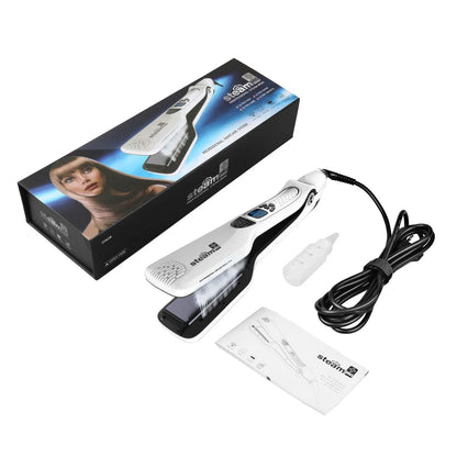 Professional Hair Straightener – Dual Voltage Titanium Curling Iron, Steam Flat Iron & Hot Hair Comb with Wide Plates