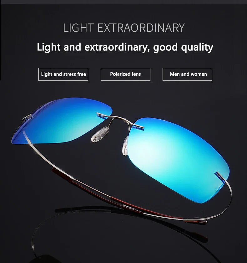 2025 New Cool 100% Pure Titanium Rimless Sunglasses – Polarized Grey Lenses, Super Thin, UV400 Protection, Oculos De Sol