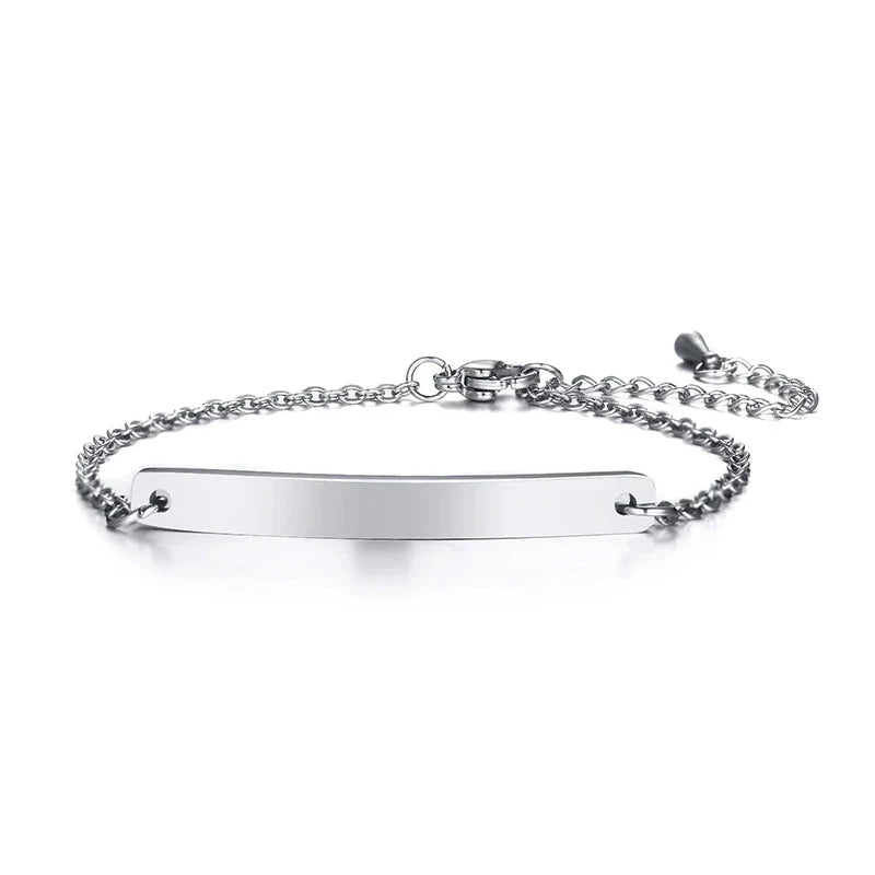 Elegant Personalized ID Bar Bracelet – 5mm Stainless Steel Link Chain for Women with Custom Name or Quote