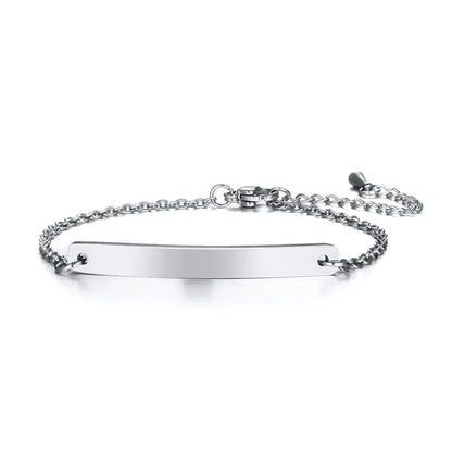 Elegant Personalized ID Bar Bracelet – 5mm Stainless Steel Link Chain for Women with Custom Name or Quote