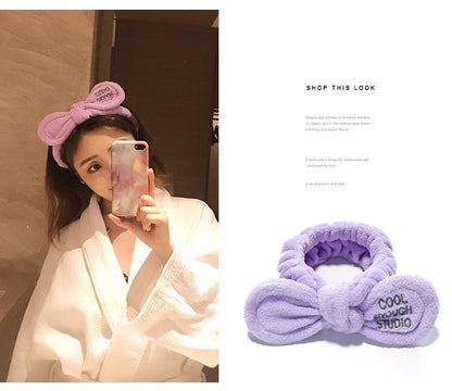 Soft Coral Fleece Bow Headband – Wash Face Hair Holder with Animal Ears for Women & Girls