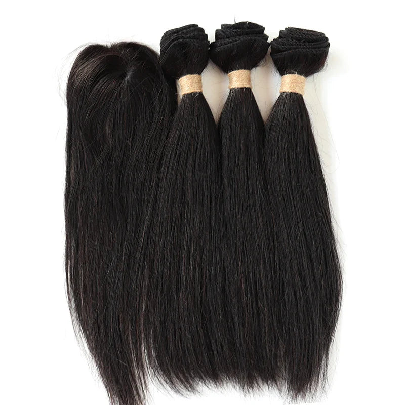 Kinky Curly Human Hair Bundles with Closure – Short Indian Hair Bundles with Circular Closure