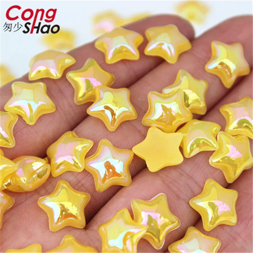 Cong Shao 100pcs 12mm Star AB Acrylic Rhinestones — Flatback Crystals for DIY Clothing & Jewelry Decoration