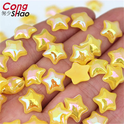 Cong Shao 100pcs 12mm Star AB Acrylic Rhinestones — Flatback Crystals for DIY Clothing & Jewelry Decoration