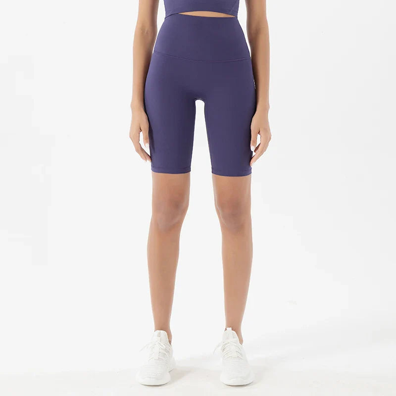 SOISOU Women’s High Waist Nylon Sports Shorts – Breathable No-Show Seamless Yoga, Gym & Cycling Fitness Shorts (24 Colors)