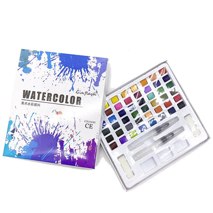 50/90 Color Solid Watercolor Paint Set – Glitter Pigments with Portable Metal Box & Squirrel Hair Brush for Nail Art