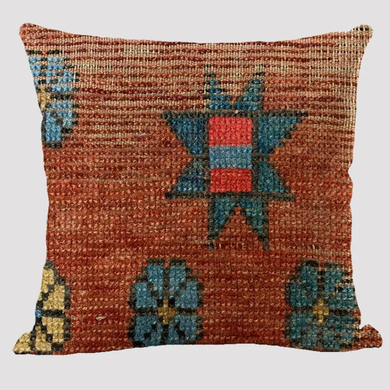 Bohemian Linen Cushion Cover – Multicolor Ethnic Geometric Pattern Decorative Pillow for Living Room Sofa
