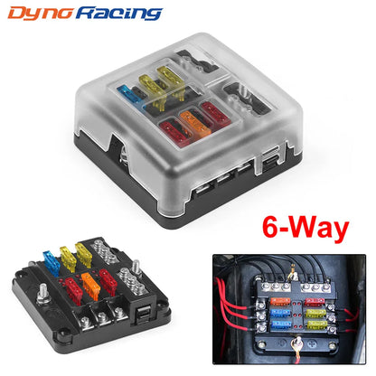 6/12-Way Car & Boat Fuse Box – Waterproof Blade Fuse Block with LED Indicator (12V/32V Auto Marine Power Distribution Panel)