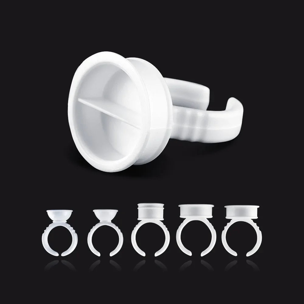 100pcs Disposable Plastic Pigment Rings — 3 Sizes White Ink Holders for Eyebrow Permanent Makeup