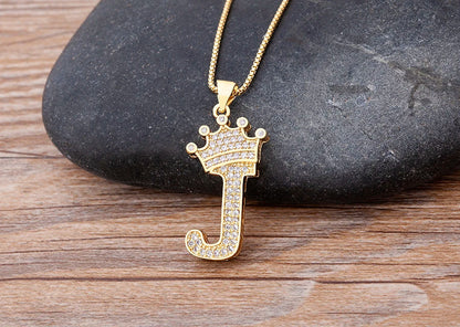 Nidin Luxury A-Z Crown Alphabet Pendant – Copper Zircon Initial Necklace Chain, Hip-Hop Style Jewelry for Men & Women