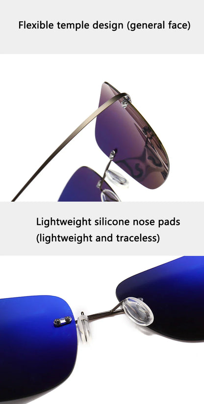 2025 New Cool 100% Pure Titanium Rimless Sunglasses – Polarized Grey Lenses, Super Thin, UV400 Protection, Oculos De Sol