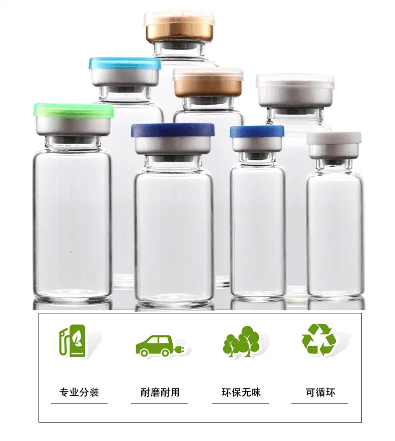 100pcs Glass Vials with Rubber Stopper & Flip-Off Caps – 2ml, 3ml, 5ml, 10ml Aluminum Bottles