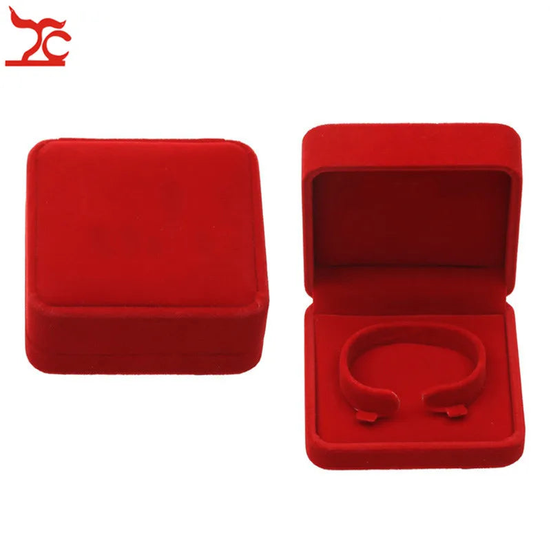 Red Velvet Wedding Jewelry Storage Box – Ring, Earrings, Necklace & Bracelet Organizer Gift Case