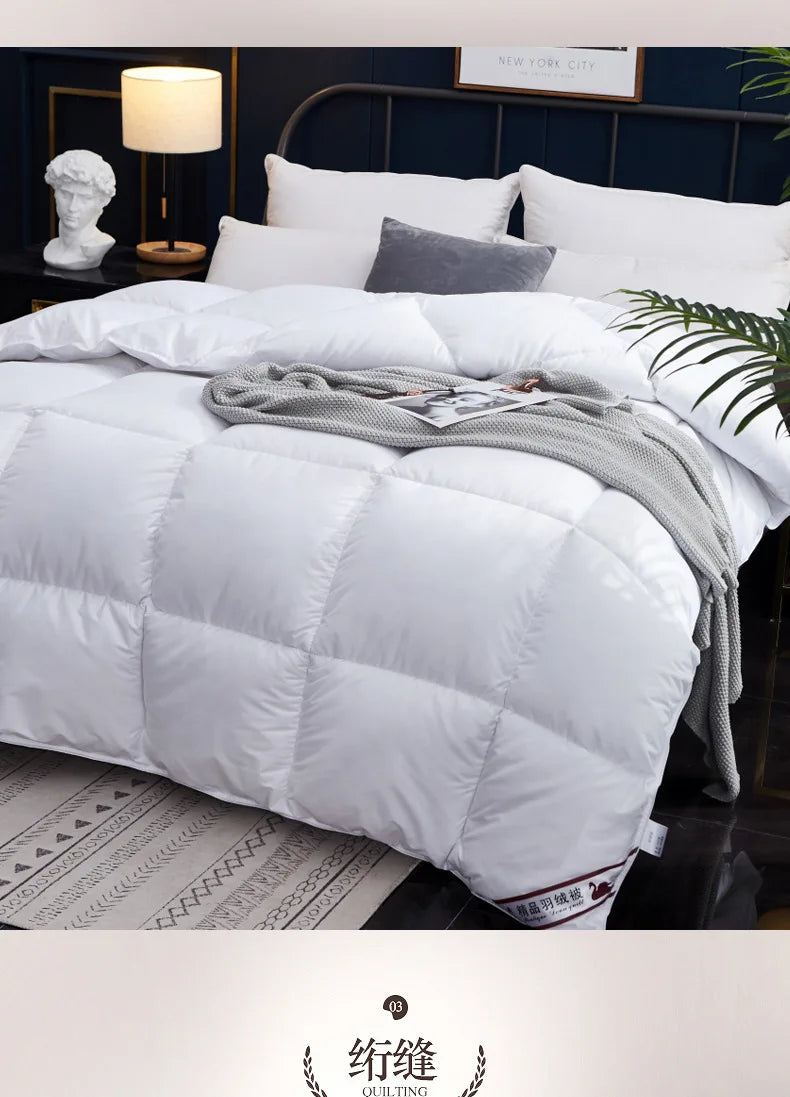 100% Goose Down Duvet – Quilted Cotton Comforter, Warm Winter Blanket with Solid Color Design