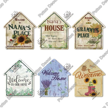 Putuo Decor Welcome House Shaped Wooden Sign – Rustic Hanging Plate for Home, Living Room Wall Decor