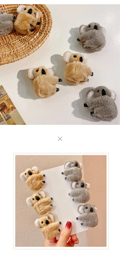2021 Women’s Cute Koala Bear Hair Clips – Plush Side Bangs Barrettes, Soft Hairpins for Girls and Ladies Hair Accessories