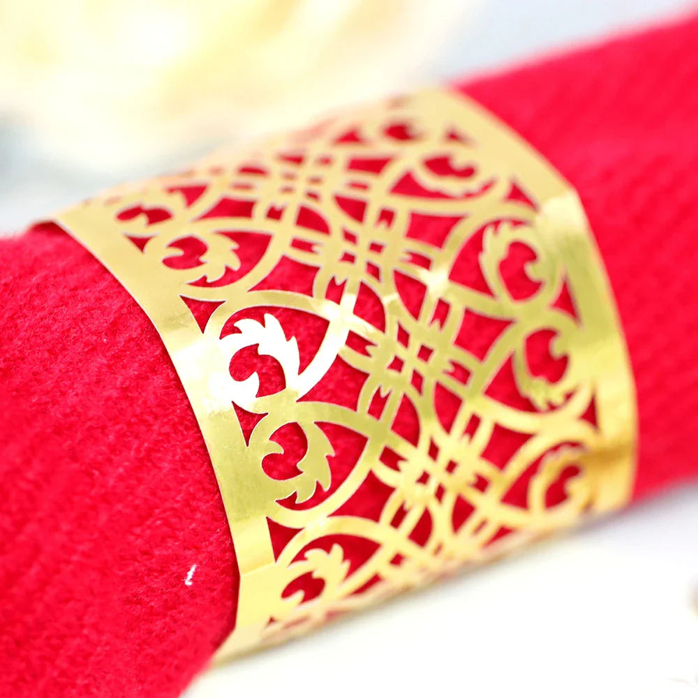25Pcs Hollow Pattern Gold and Silver Napkin Rings - Elegant Wedding and Party Table Decorations