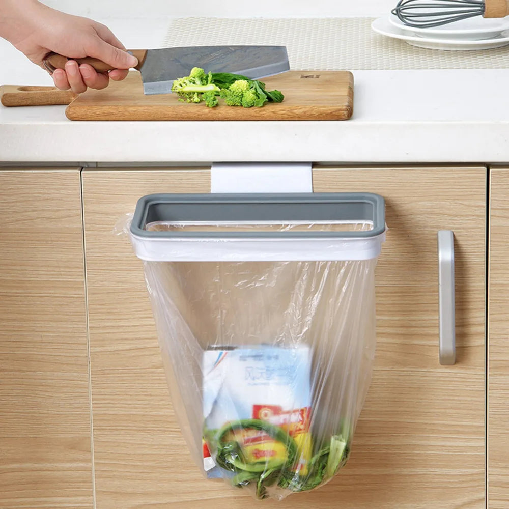 Kitchen Trash Storage Rack with Hanging Garbage Bag Hook - Multi-Use Scouring Pad Dry Shelf Holder and Dish Organizer