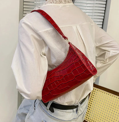 Fashion PU Leather Alligator Pattern Bag for Women – Small Armpit Handbag, Underarm Messenger Purse