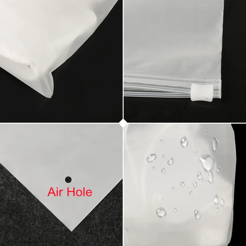 10PCS 16-Wire Frosted Zipper Bags – Underwear, Panties & Socks Packaging with Air Hole, Resealable Cosmetic Storage