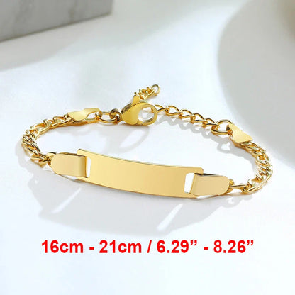 Custom Engraved Mom Bracelet – Personalized Figaro Link Bangle with Names & Birthday Date