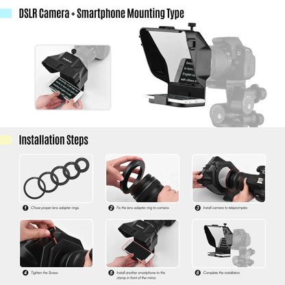 Andoer Portable Smartphone Teleprompter – with Phone Holder & Remote Control for Video Recording, Live Streaming, Interviews