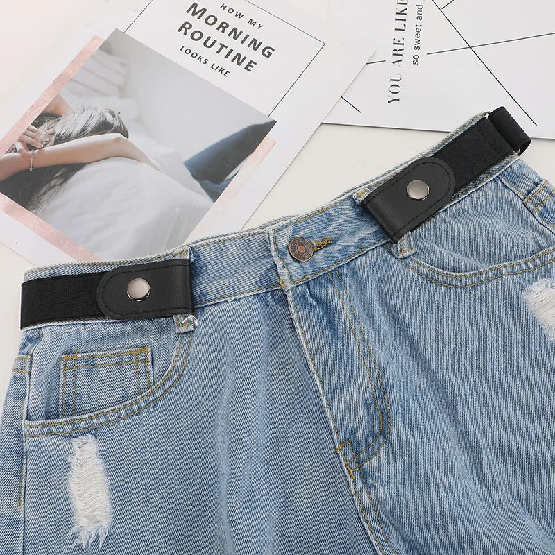 No Buckle Stretch Elastic Waist Belt - Buckle-Free Belt for Jeans, Pants, Dresses - No Bulge, No Hassle Waist Belt for Women/Men