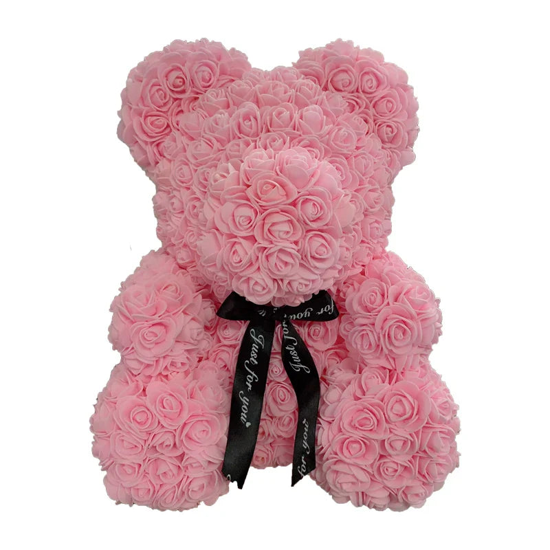 2024 40cm Rose Bear – Heart-Shaped Artificial Flower Teddy Bear for Valentine’s, Wedding, Birthday & Christmas Gifts