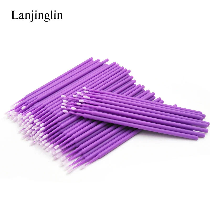 100/200pcs Eyelash Cleaning Brushes — Micro Cotton Swabs & Microbrushes for Lash Extensions, Makeup Removal & Beauty Care