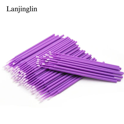 100/200pcs Eyelash Cleaning Brushes — Micro Cotton Swabs & Microbrushes for Lash Extensions, Makeup Removal & Beauty Care