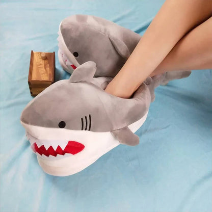 Feerldi Shark Winter Slippers — Cartoon Anime Slip-On Fish Slides for Girls, Boys & Women, Plush Open-Mouth Cotton Shoes