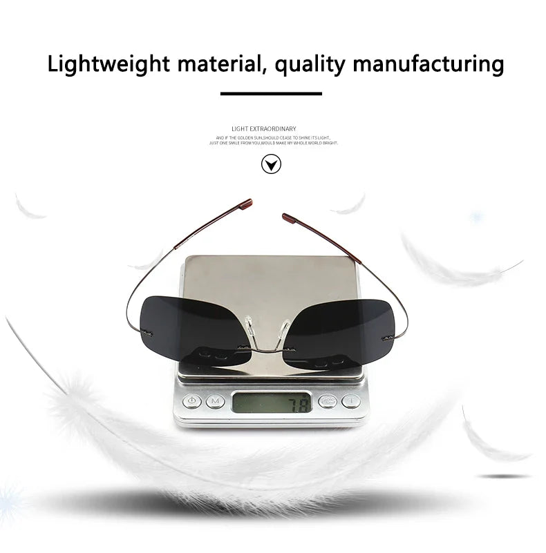 2025 New Cool 100% Pure Titanium Rimless Sunglasses – Polarized Grey Lenses, Super Thin, UV400 Protection, Oculos De Sol