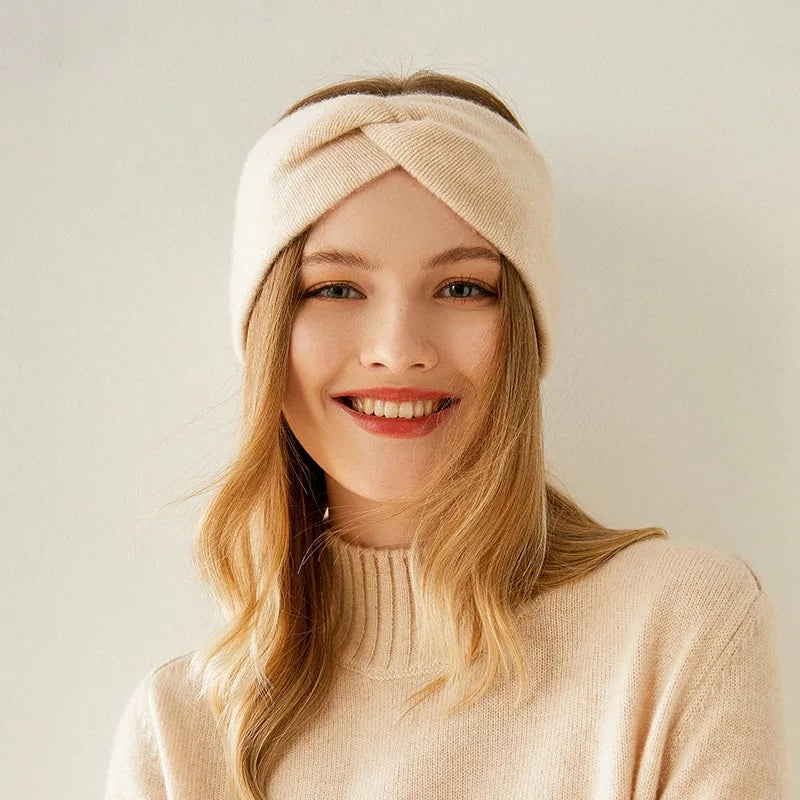 Women’s Elegant Solid Cross Woolen Elastic Headband – Thickened Warm Fashion Hairband Turban Bandana for Outdoor Casual Wear