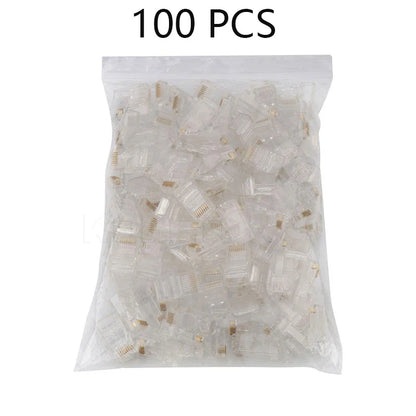 50/100 PCS RJ45 Modular Plugs — 8P8C Cat5 LAN Network Connectors | Professional High-Quality Ethernet Plugs