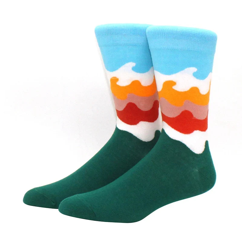 Funny Cartoon Fashion Cotton Socks – Hip Hop Skateboard Style Socks for Men & Women, Beer, Pizza, Astronaut & Pineapple Print Casual Wear Socks
