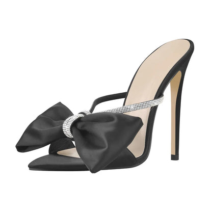 Women’s Crystal Butterfly Mules - Pointed Toe Slip-On High Heel Sandals for Wedding & Party Wear