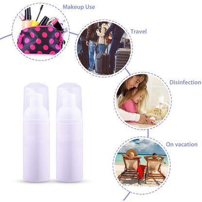 Small Foam Dispenser Pump Bottles - Mini Refillable Plastic Soap Bottles for Travel, Cleaning & Cosmetics (30/60ml)