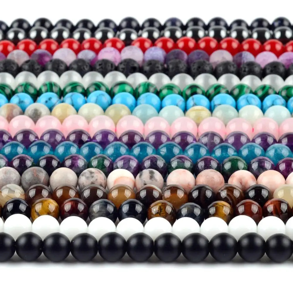 Natural Round Mixed Gemstone Beads — Tiger Eye, Amazonite, Lava, Turquoise, Agate, Jasper & Garnet Spacer Beads for DIY Bracelet
