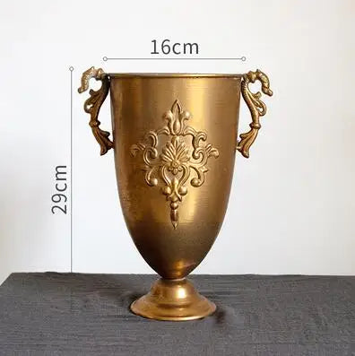 European Retro Iron Goblet Vase — Metal Flowerpot for Home, Living Room, Hotel & Flower Arrangement Decor