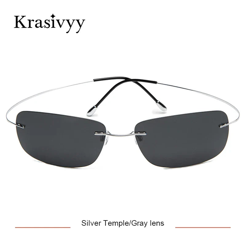 Krasivyy Rimless Square Polarized Sunglasses – Ultralight Pure Titanium, Brand Design for Men, Driving Sun Glasses, Oculos De Sol