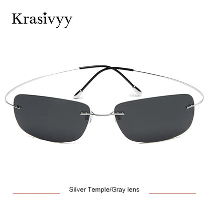 Krasivyy Rimless Square Polarized Sunglasses – Ultralight Pure Titanium, Brand Design for Men, Driving Sun Glasses, Oculos De Sol