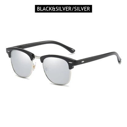 Classic Half Frame Polarized Sunglasses – Retro Rivet Design for Men & Women, Anti-Glare Black Travelling Shades